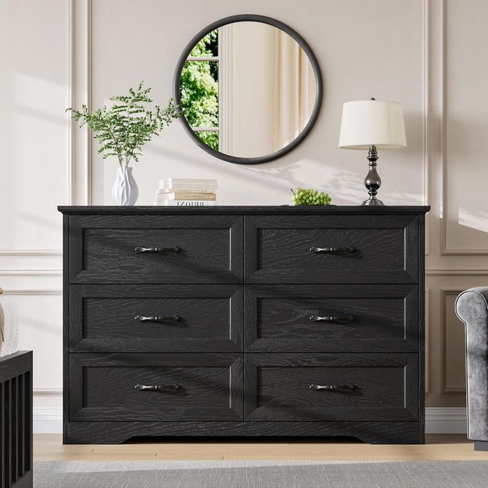 Charcoal Six Drawer Dresser With Handcrafted Woodwork