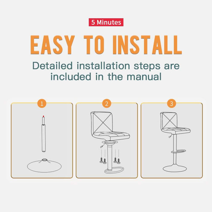 Counter Height Bar Stools Set of 2 PU Leather Modern Height Adjustable Swivel Barstools Hydraulic Chair Bar Stools