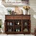 Farmhouse Sideboard Buffet Cabinet with Storage,48" Large Credenza with 3 Glass Doors & 3 Drawers,Adjustable Shelves Console Table,Wood Kitchen Coffee Bar for Dining Room,Living Room,Brown