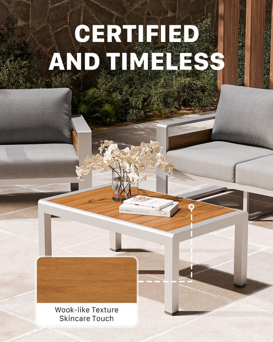 Aluminum Outdoor Patio Furniture Set with Coffee Table, 2 Seats Patio Conversation Sets with Washable Thick Cushions, Outdoor Sectional for Porch, Backyard, Deck, Garden & Poolside, Silver