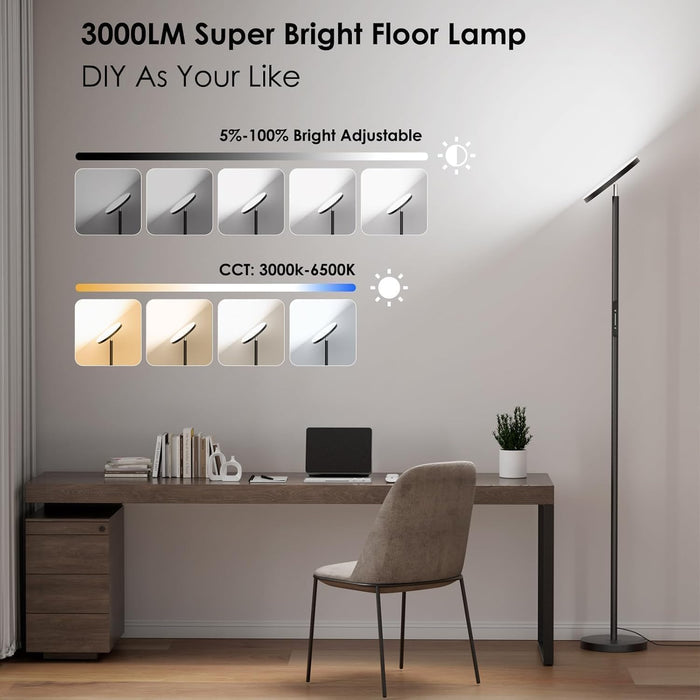36W LED Floor Lamp, Modern Stepless Dimmable Torchiere Standing Lamps