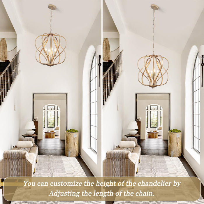 17" Gold Chandelier Geometric Metal Modern Industrial Chandeliers Lighting for Farmhouse Living Room Entryway Kitchen