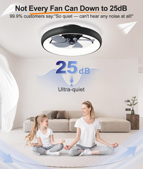 【Upgraded】 Ultra Low Profile Ceiling Fans with Lights and Remote Ultra Quiet 25 Db, 21" Modern Flush Mount Ceiling Fan LED Ceiling Fan Fandelier Ceiling Fan