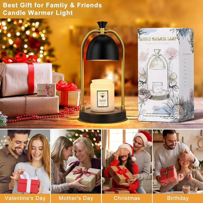 Candle Warmer Lamp - with Timer & Dimmable, Cozy Birthday Gift for Women Mom, Modern Home Decor House Warming Gifts Wax Melt Warmer for Jar Candles with 2 Bulbs (Black)