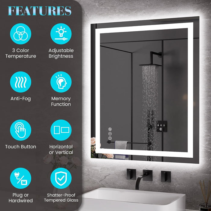 LED Bathroom Mirror, Bathroom Vanity Mirror, 30"X36"