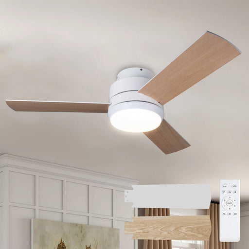 Ceiling Fans with Lights, 42 Inch Low Profile Ceiling Fan with Light and Remote Control, Flush Mount, Reversible, 3CCT, Dimmable, Noiseless, White Ceiling Fan for Bedroom, Indoor/Outdoor Use