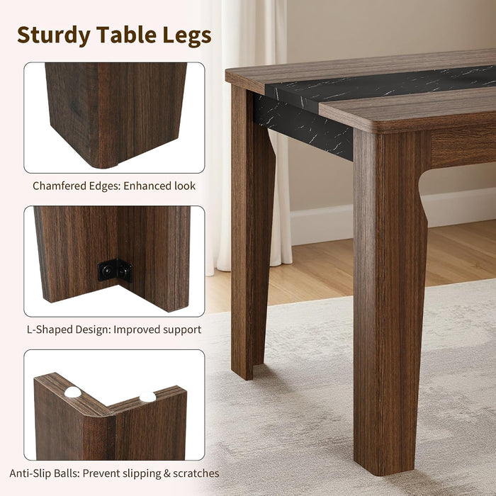 Farmhouse 71" Long Dining Table for 6-8 People, Marble Texture Finish Kitchen Table with Sturdy Wooden Frame, Rectangle Dining Table for Dining Room, Kitchen, Brown