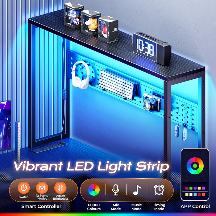 51.2" L Shaped Gaming Desk with Power Outlets & USB-C Port, LED Lights, Computer Desk with Pegboard, Corner Desk with Storage Shelves & Bag, Office Desk with CPU Stand for Home Office, Black