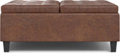 Harrison Large Coffee Table Storage Ottoman - 40 Inch Wide Upholstered Vegan Leather Square Lift-Top Ottoman in Distressed Saddle Brown, Transitional Bench for Living Room with Sturdy Base