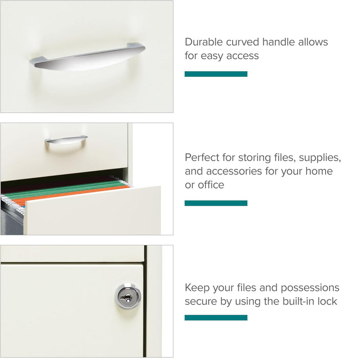 Hirsh  18" Deep 3-Drawer Contemporary Metal File Cabinet, Letter Size, Smooth Glides, for Small Office/Home Office, in Pearl White