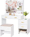 Makeup Vanity Desk with Mirror and 10 LED Lights, White Vanity with Power Outlet, 5 Drawers & Shelves, 3 Light Modes, Dressing Table with Stool for Bedroom UBDT58W