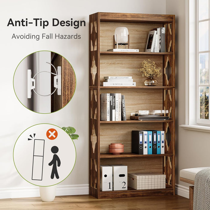 Tall Five Tier Engineered Wood Bookshelf Freestanding