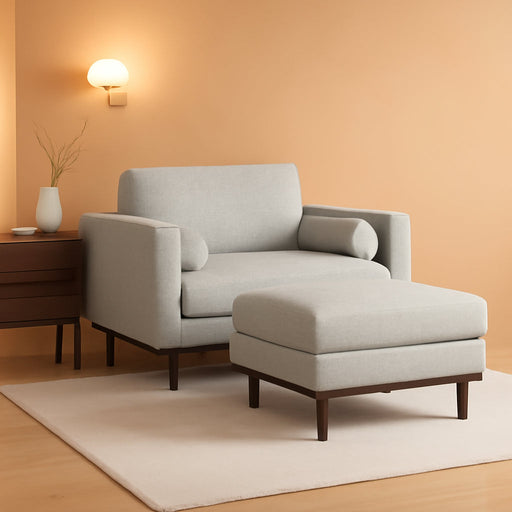 Morrison Mid-Century Modern 72 Inch Wide Sofa with Ottoman Set in Mist Grey Woven-Blend Fabric for the Living Room and Family Room