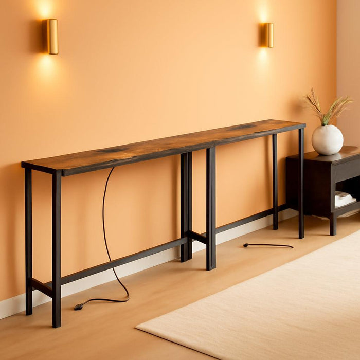 78.8 Inch Narrow Console Table with Outlet, Sofa Tables, behind Couch Table, Long Entryway Tables with Charging Station, for Living Room, Rustic Brown