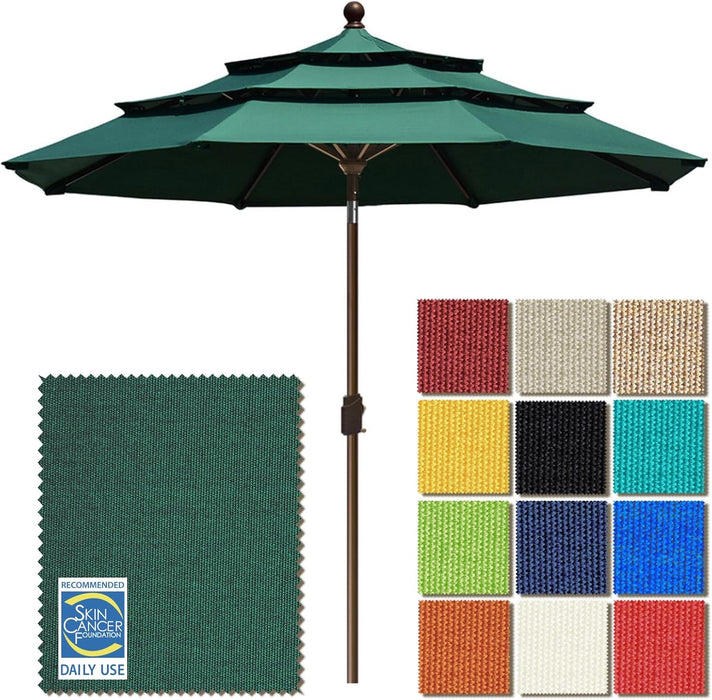 USA 10-Year-Non-Fading 9Ft 3-Tier Market Patio Umbrella, Commercial Grade Outdoor Table Umbrella with Crank Open, Windproof & UPF 50+ UV Protection, Heavy Duty Ventilation for Garden, Deck, Pool, Backyard, Beach & Bistro, Forest Green