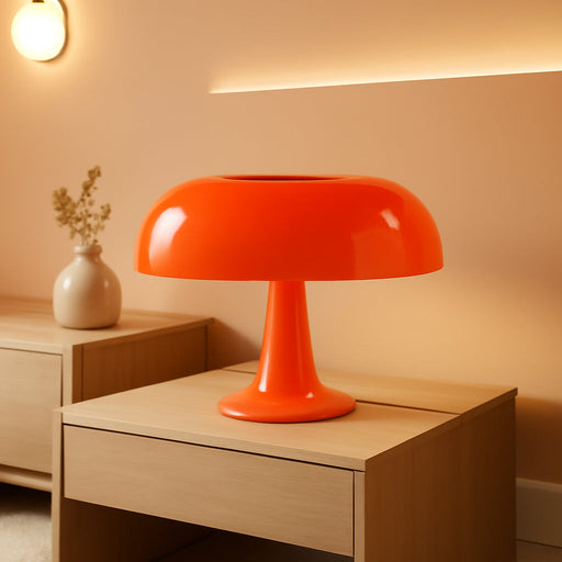Orange Mushroom Lamp, Mid Century Modern Table Lamp for Bedroom, Minimalist Mushroom Decor Bedside Small Lamps, 2700K(Bulb Included, Plug Powered)