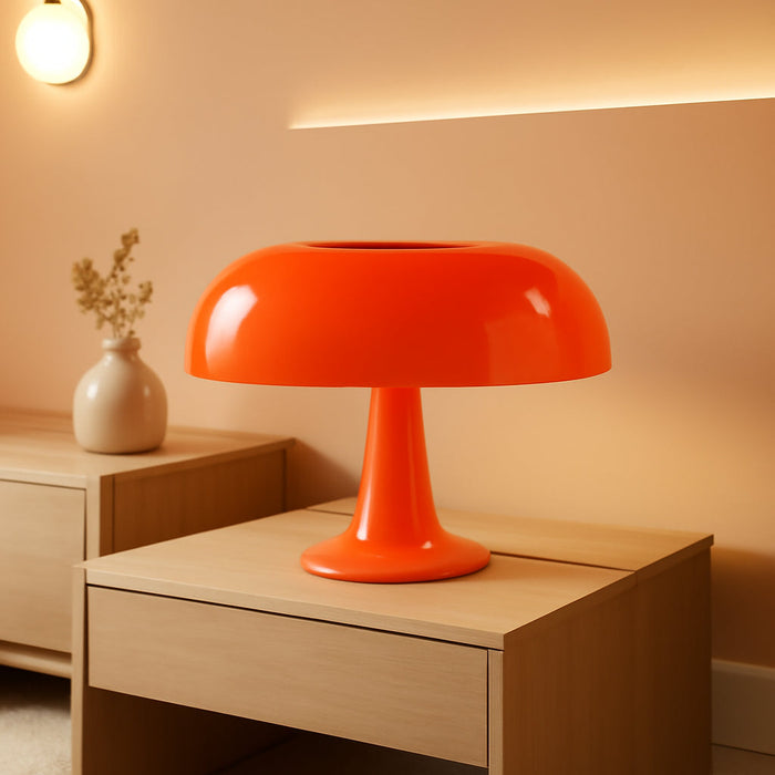 Orange Mushroom Lamp, Mid Century Modern Table Lamp for Bedroom, Minimalist Mushroom Decor Bedside Small Lamps, 2700K(Bulb Included, Plug Powered)