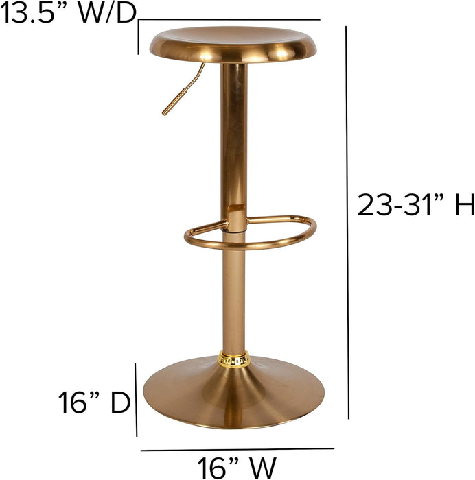 Madrid Series Adjustable Height Retro Metal Barstool with Footrest, Backless Adjustable Bar or Counter Height Swivel Stool, Gold