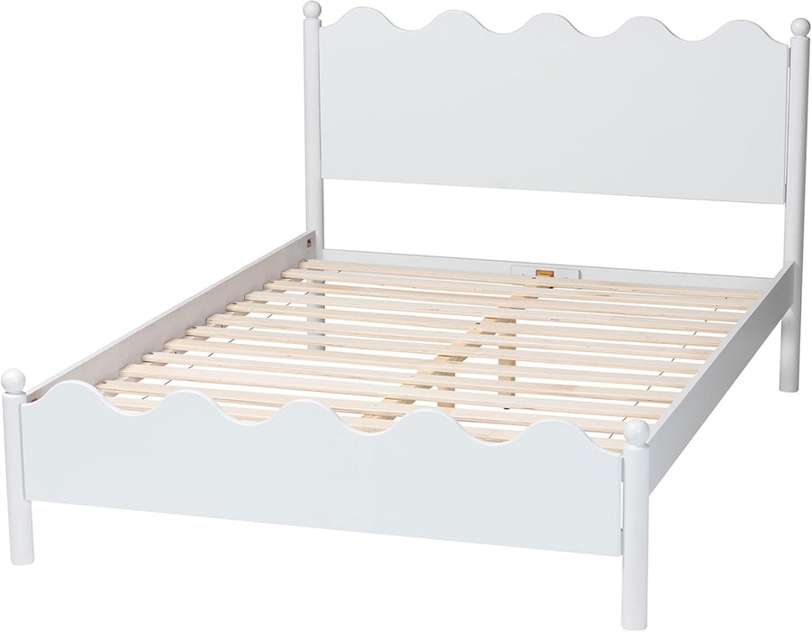 Malaya Modern White Wood Full Platform Bed with Scalloped Edges