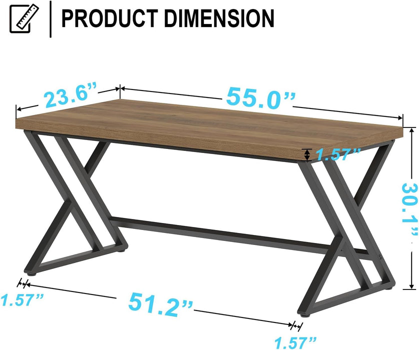 55 Inch Modern Computer Office Desk Metal Wood Writing Desks Rustic Oak