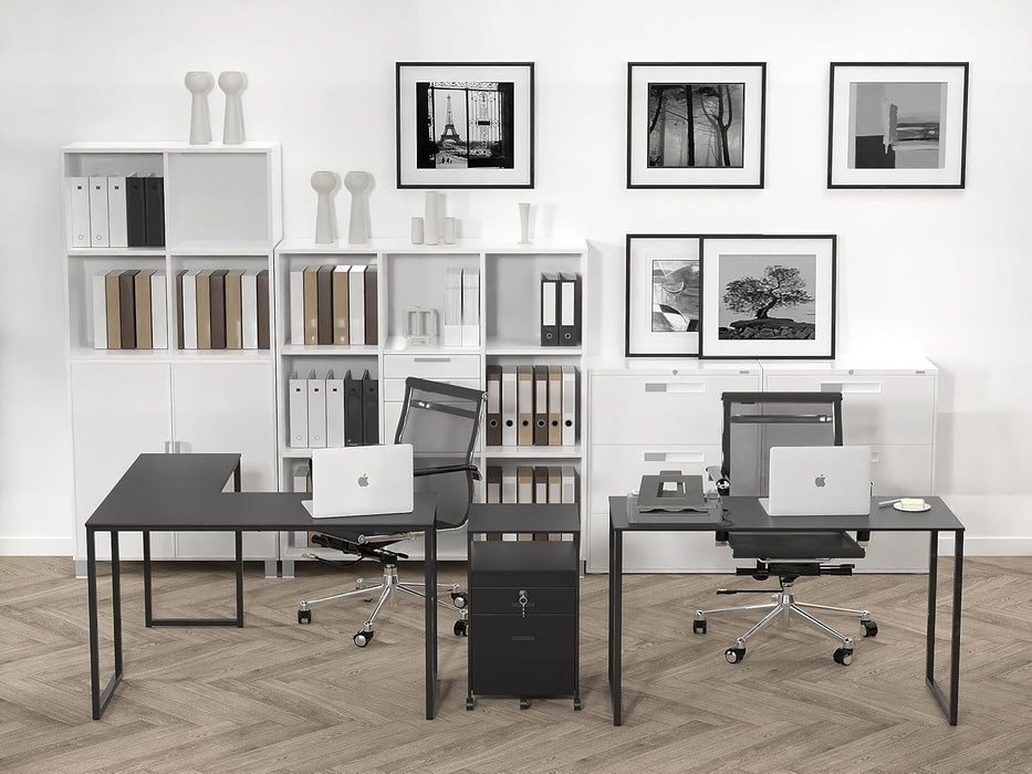 Rolling Mobile File Cabinet W/ 2 Drawers & Open Shelf, Black