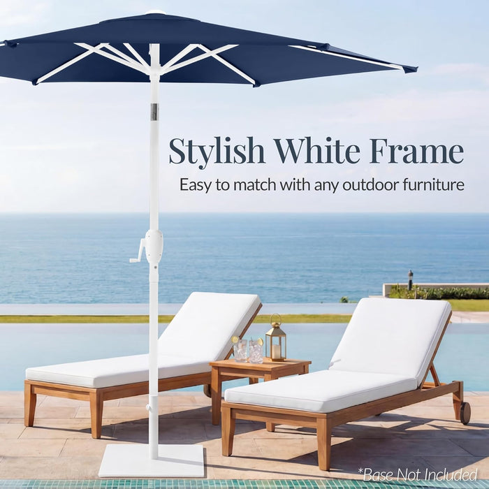 Best Choice Products 7.5Ft Patio Umbrella White Pole, Outdoor Market Umbrella with Push Button Tilt and Crank Lift, Steel Pole Umbrella for Backyard Patio Garden Pool Outdoor Shade - Navy