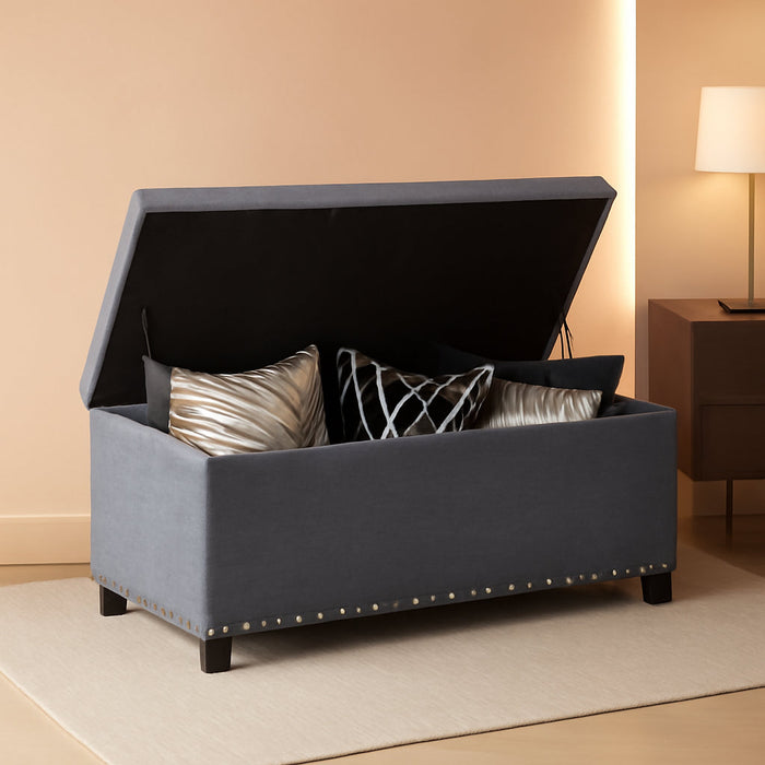 Button-Tufted Ottoman with Storage - Grey