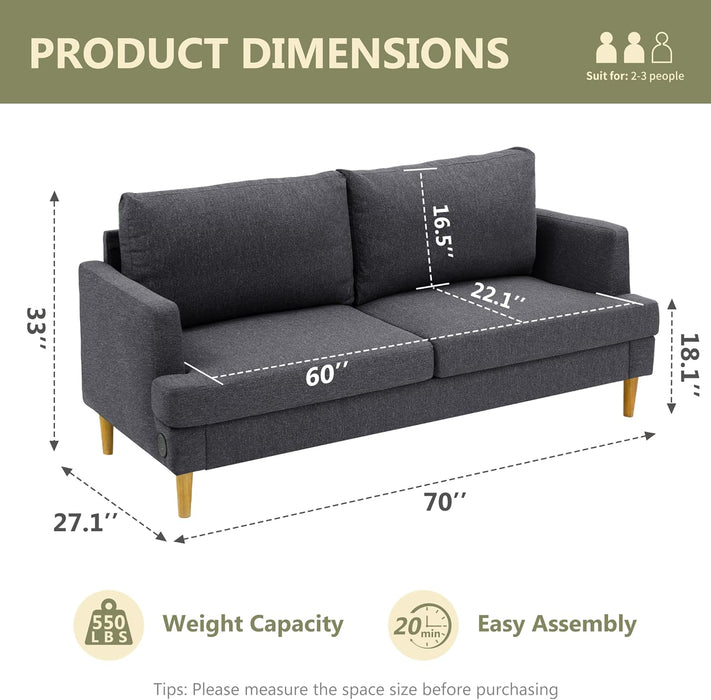 Dark Gray Mid-Century Modern Loveseat (70")