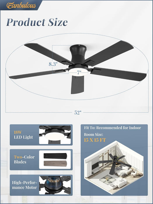 FiftyTwoInch MatteBlack Ultramodern Ceiling Fan LED Remote
