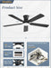FiftyTwoInch MatteBlack Ultramodern Ceiling Fan LED Remote
