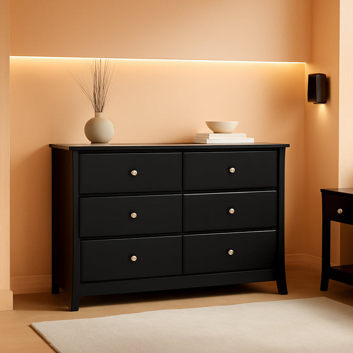 Crescent 6 Drawer Double Dresser (Black) – GREENGUARD Gold Certified, Dresser for Nursery, 6 Drawer Dresser, Kids Dresser, Nursery Dresser Drawer Organizer, Chest of Drawers