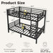 Twin XL over Twin XL Bunk Bed Frame, Heavy Duty Metal Loft Bed for Adults/Teens, 350/500LB Capacity W/Ladder & Guardrail, Noise-Free Steel Slats, No Box Spring Required, Black