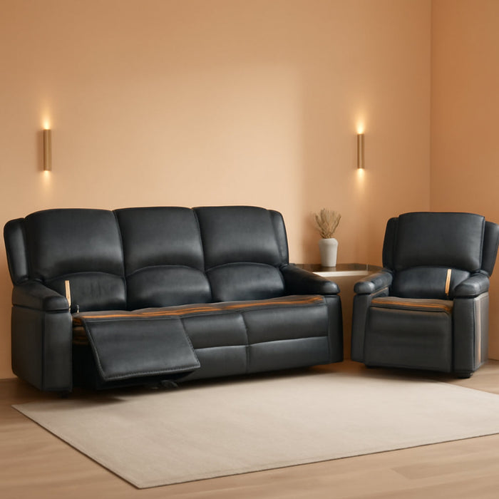 3 Seater Recliner Sofa Set with 2-Tier Cushion, 3+1 Pieces in Living Room, 3 Seater Reclining Couch Dutch Velvet with Removable Console, 1 Oversize Recliner Chair Sofa Seat - Grey