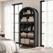 70.9" Tall Arched Bookcase, Wooden Open Display Shelves, Black | 5-Tier Book Shelf with Storage, Farmhouse Arched Cabinet for Bedroom, Home Office, Living Room