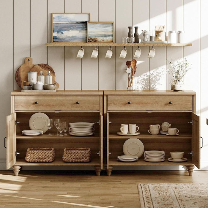 Farmhouse TV Stand for 75 Inch TV with 4 Doors and 2 Drawers, Wood Universal TV Stand with Storage Cabinets, Oak Entertainment Center TV Console Table for Living Room, Bedroom