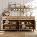 Farmhouse TV Stand for 75 Inch TV with 4 Doors and 2 Drawers, Wood Universal TV Stand with Storage Cabinets, Oak Entertainment Center TV Console Table for Living Room, Bedroom