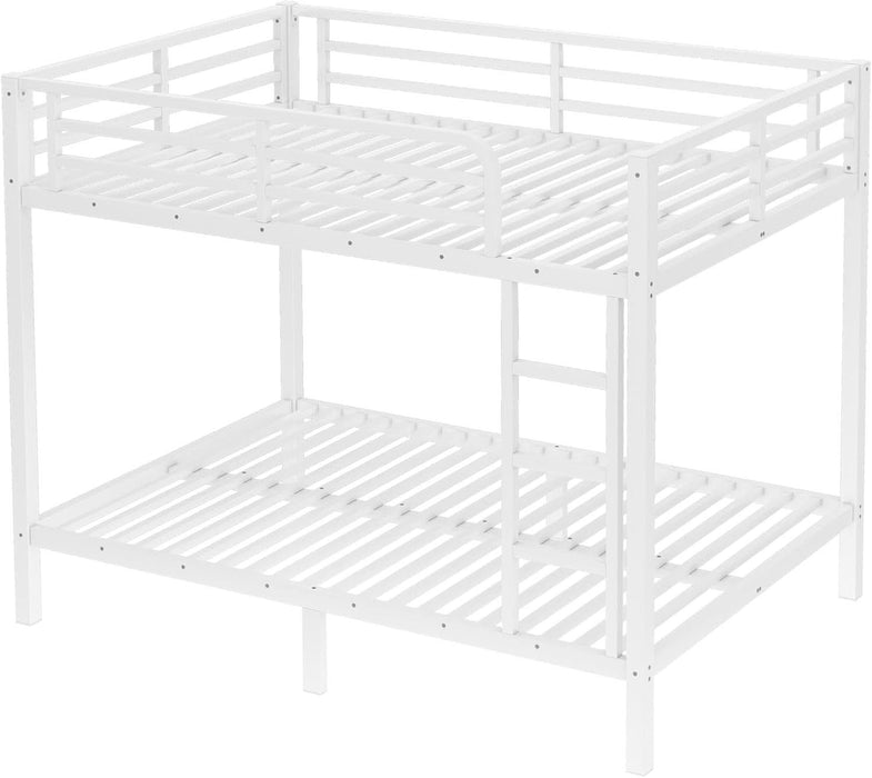 Full over Full Bunk Bed for Adults, Full Size Bunk Beds Frame with Build in Ladder and Full Length Guardrail, Easy Assemble Bunkbeds, Noise Reduced, Mattress Not Included, White