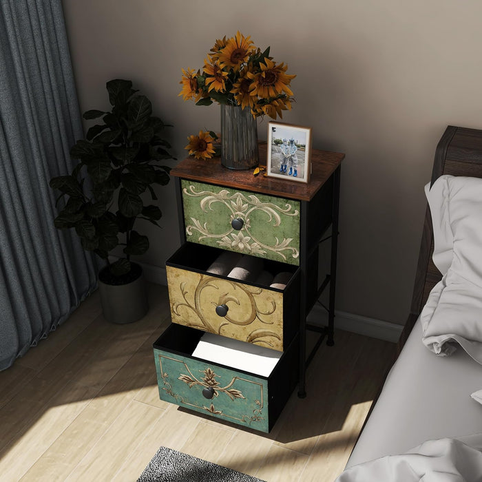 Slim Dresser With Retro Flower Pattern Design For Bedroom
