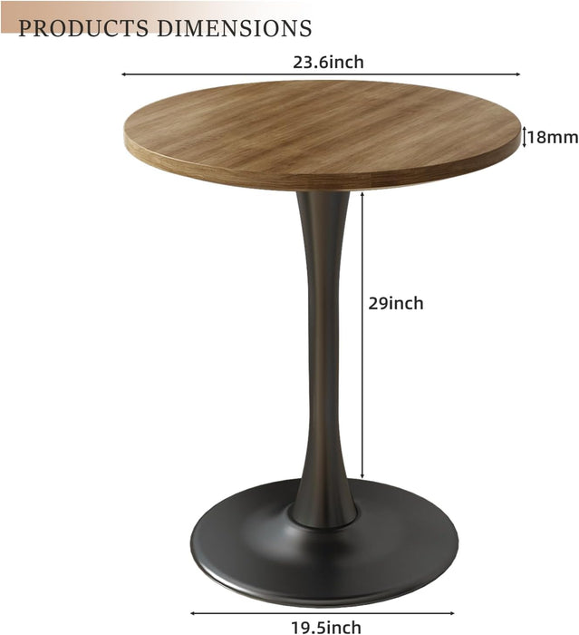 Round Dining Table 24" Circle Tulip Table for 2 People,Walnut | Mid Century Modern Leisure Kitchen Table with Wood Thickened Tabletop Sturdy Metal Pedestal for Small Places Living Room Cafe