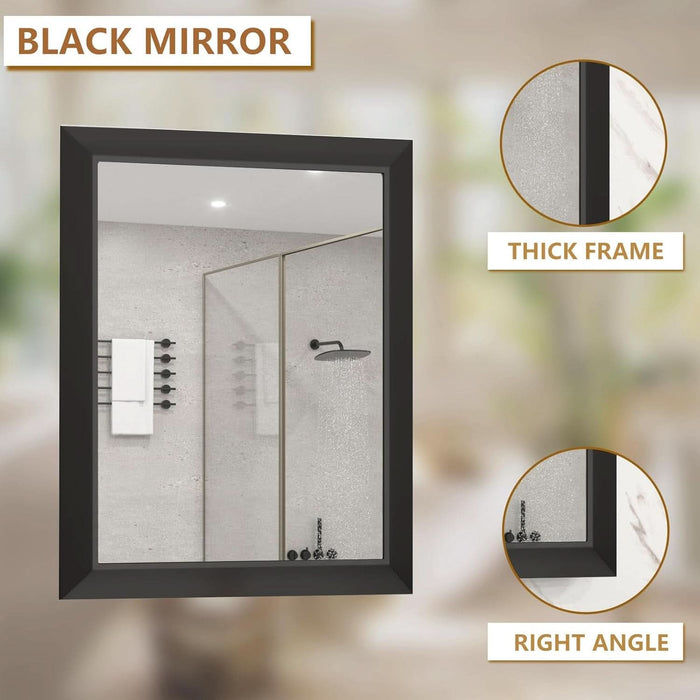 Matte Black Bathroom Mirror for over Sink 24X 36 Inch, Metal Thick Frame Rectangle Vanity Mirror for Wall, Anti-Rust, Horizontally or Vertically Mounted