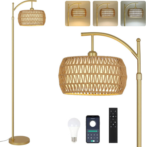 Arc Floor Lamp Timeless BrassFinish Remote Dimmable