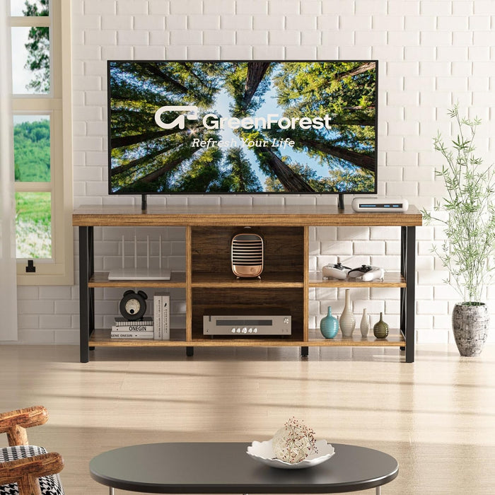 TV Stand for TV up to 65 Inches, Entertainment Center with 6 Storage Cabinet for Living Room, 55 Inch Farmhouse Television Stands Console Table, TV Stands for Living Room, Walnut