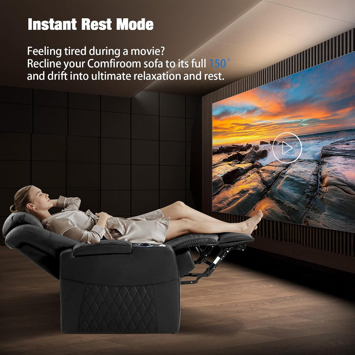 Top-Grain Leather Home Theater Seating, Dual-Motor Power Recliner