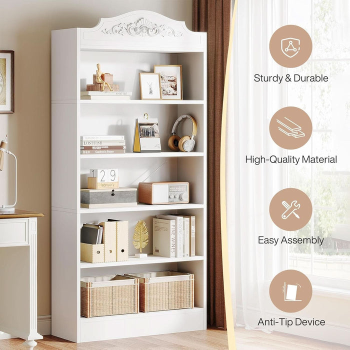 73 Inch Tall 5 Tier White Bookshelves, Modern 5-Shelf White Library Bookcase with Shelves, Freestanding Etagere Shelving Unit for Living Room/Home (1)