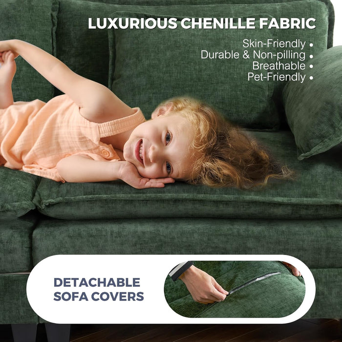 Green 116Inches L Shaped Premium Chenille Sectional