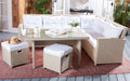 SAFAVIEH Outdoor - Miki 6-Piece Corner Sectional - Beige & White - Faux Wicker & Steel Frame - Wicker Sectional Set with Glass Table - Ideal for Patio, Deck, Porch, Backyard (PAT7708B)