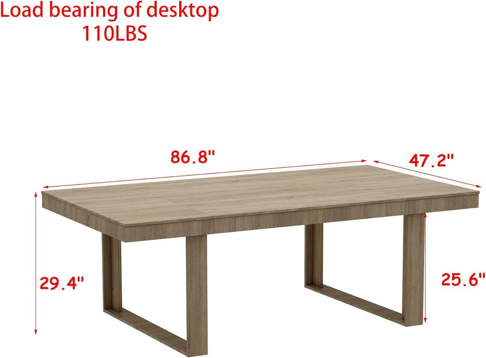 86.6" W Dining Table for 8-10 People, Versatile Modern Wooden Dinner Table Kitchen Table for Dining Room Conference Room, Light Brown