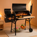 Charcoal Grill and Offset Smoker, Outdoor Patio Barbecue Cooker with Wheels, Portable Backyard BBQ Oven with Side Fire Box for Camping, Picnic, Party