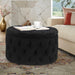 28 Inch round Velvet Storage Ottoman, Button Tufted Footrest Stool Coffee Table for Living Room, Black