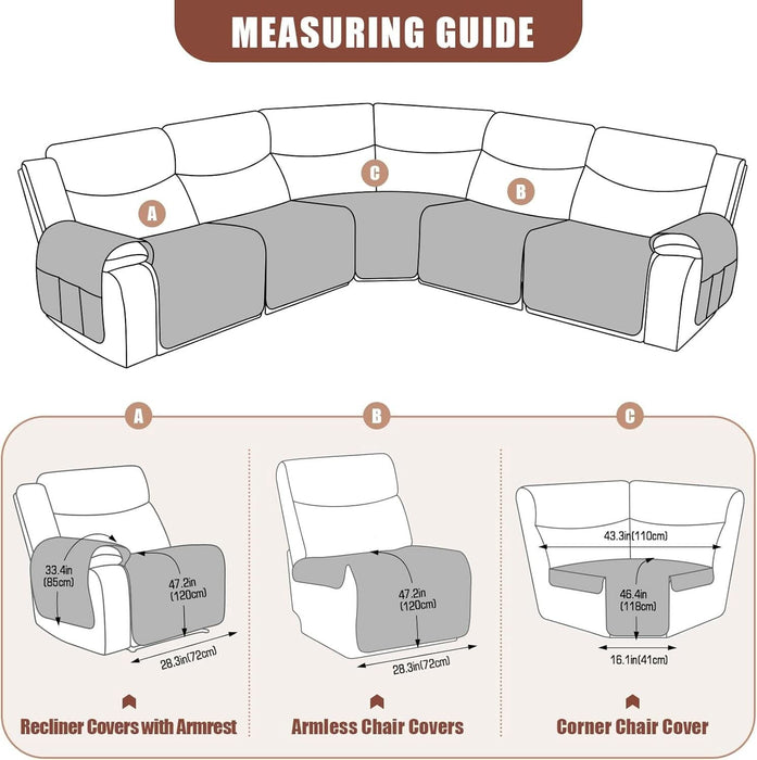 Extra Large Reclining Sectional Couch Covers, Waterproof 5-Piece Sofa Covers for L Shape Sectional Sofa Corner Seater Washable Slipcover for Pets, Dogs(5 Seat Recliner Cover, Chocolate)